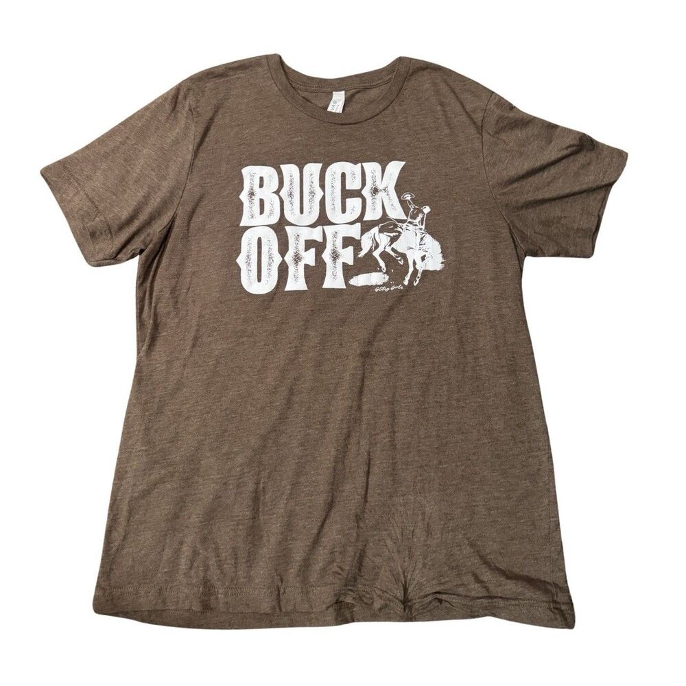 Brown Coastal Cowgirl Western Rodeo Country Granola Buck Off Horse T-Shirt L